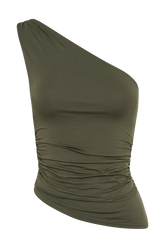 Sarah One Shoulder Modal Asymmetric Top - Military Olive